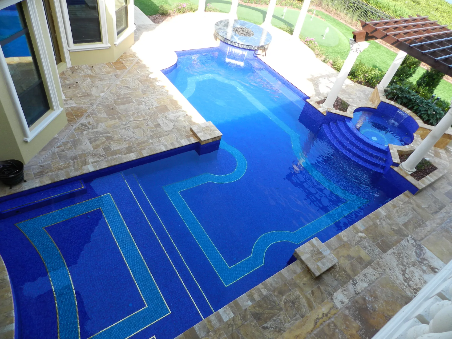 Full glass tile interior in cobalt blue