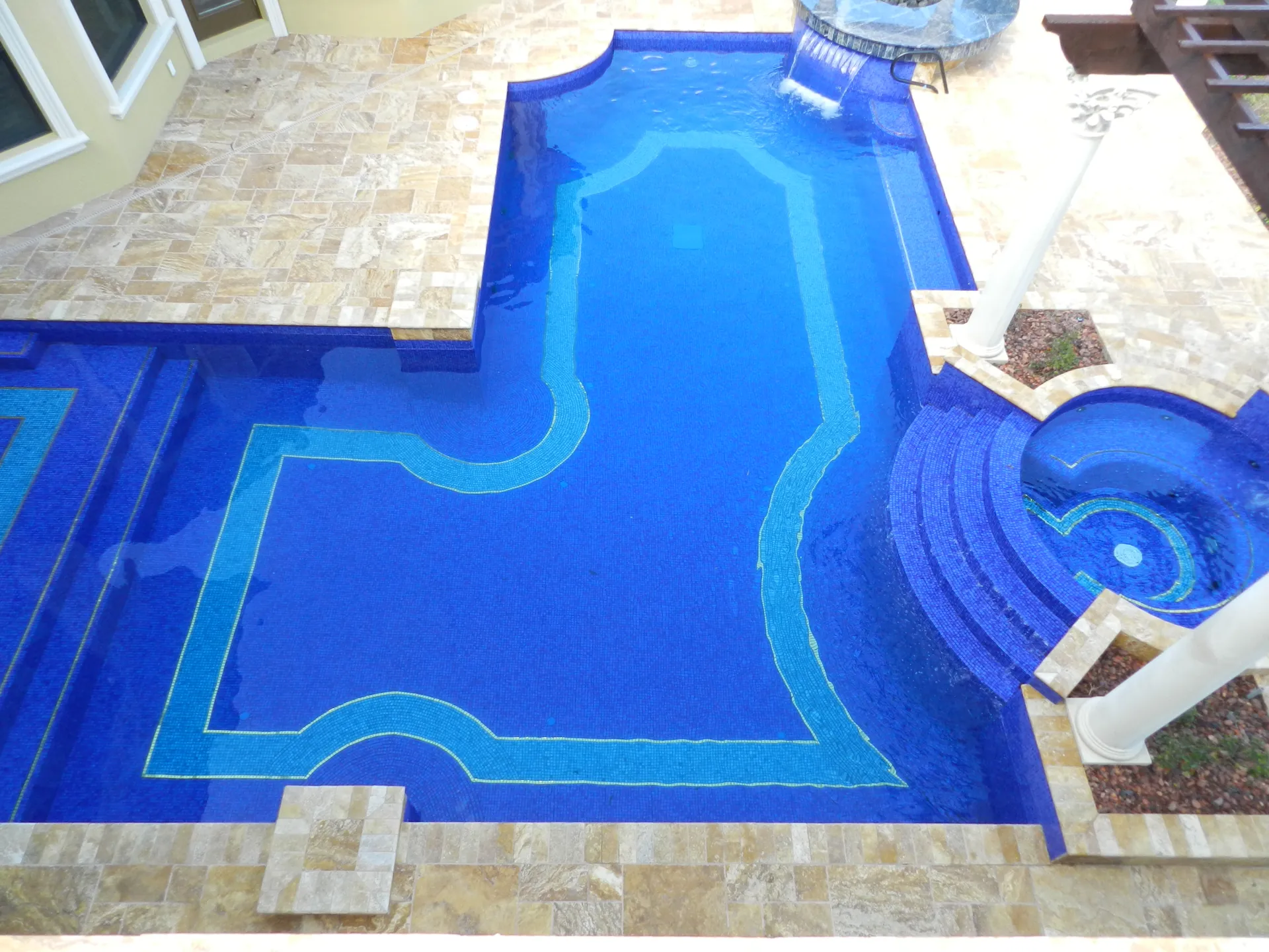 Cobalt glass tile with decorative inlay border