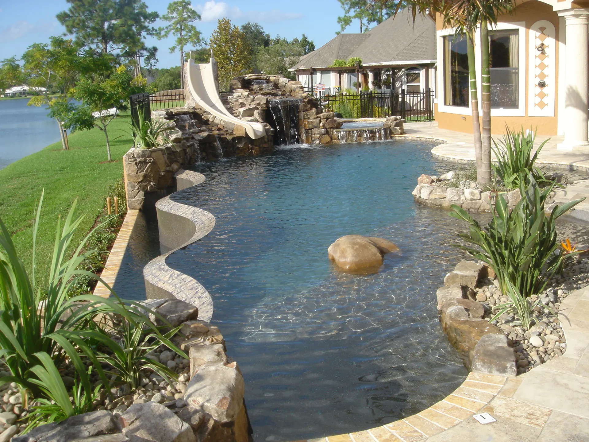Natural lagoon with waterslide