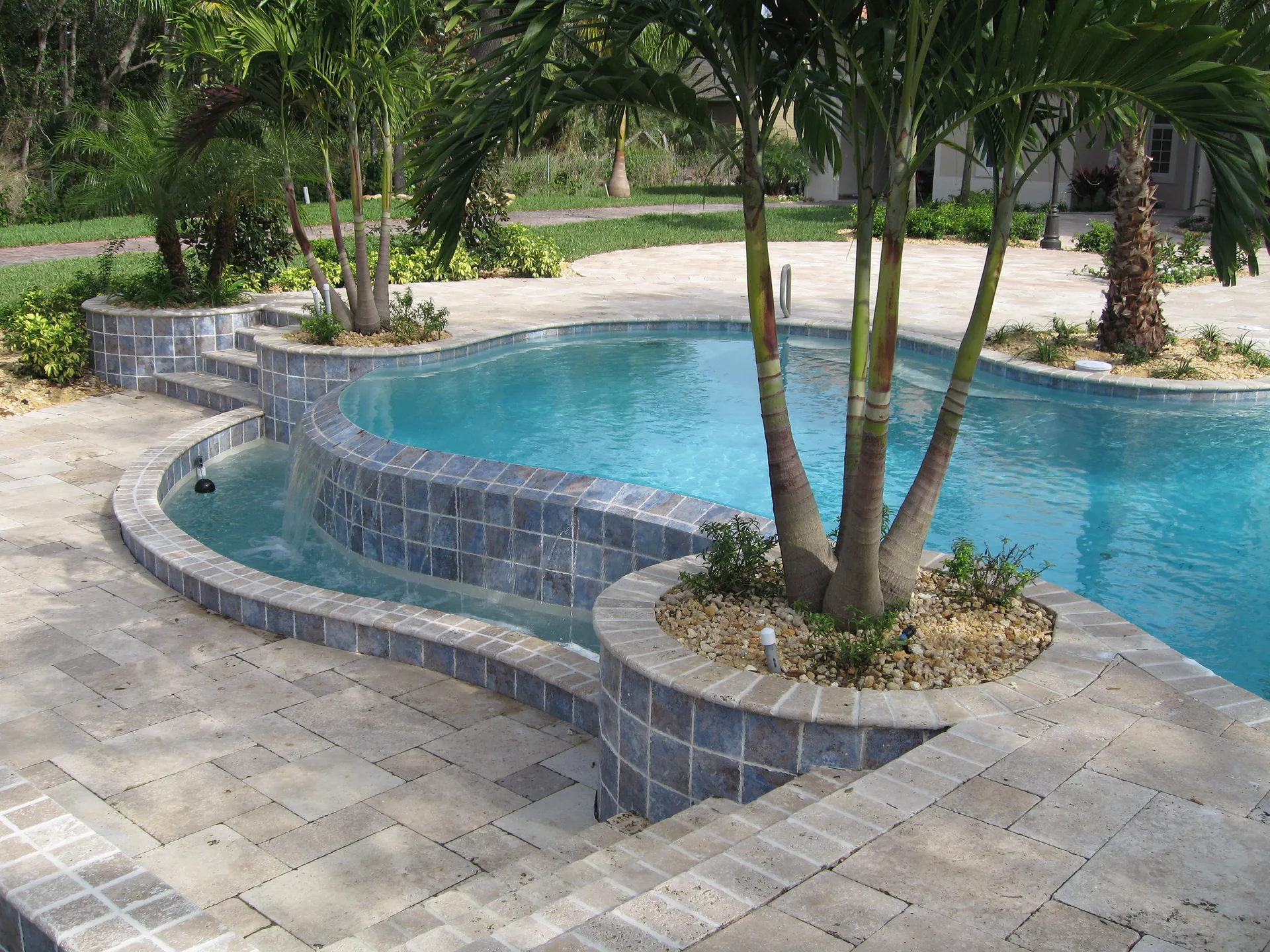 Blue tile raised planters