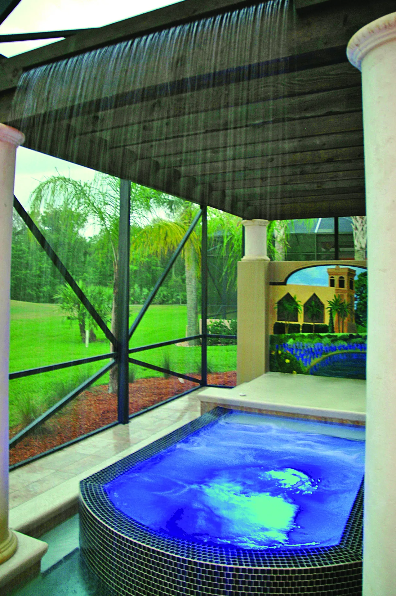 Rain-curtain pergola waterfall